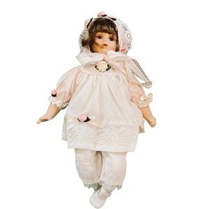 Girl Handmade‎ Porcelain Doll White Pink Lace Dress Collectible Decorative 18"